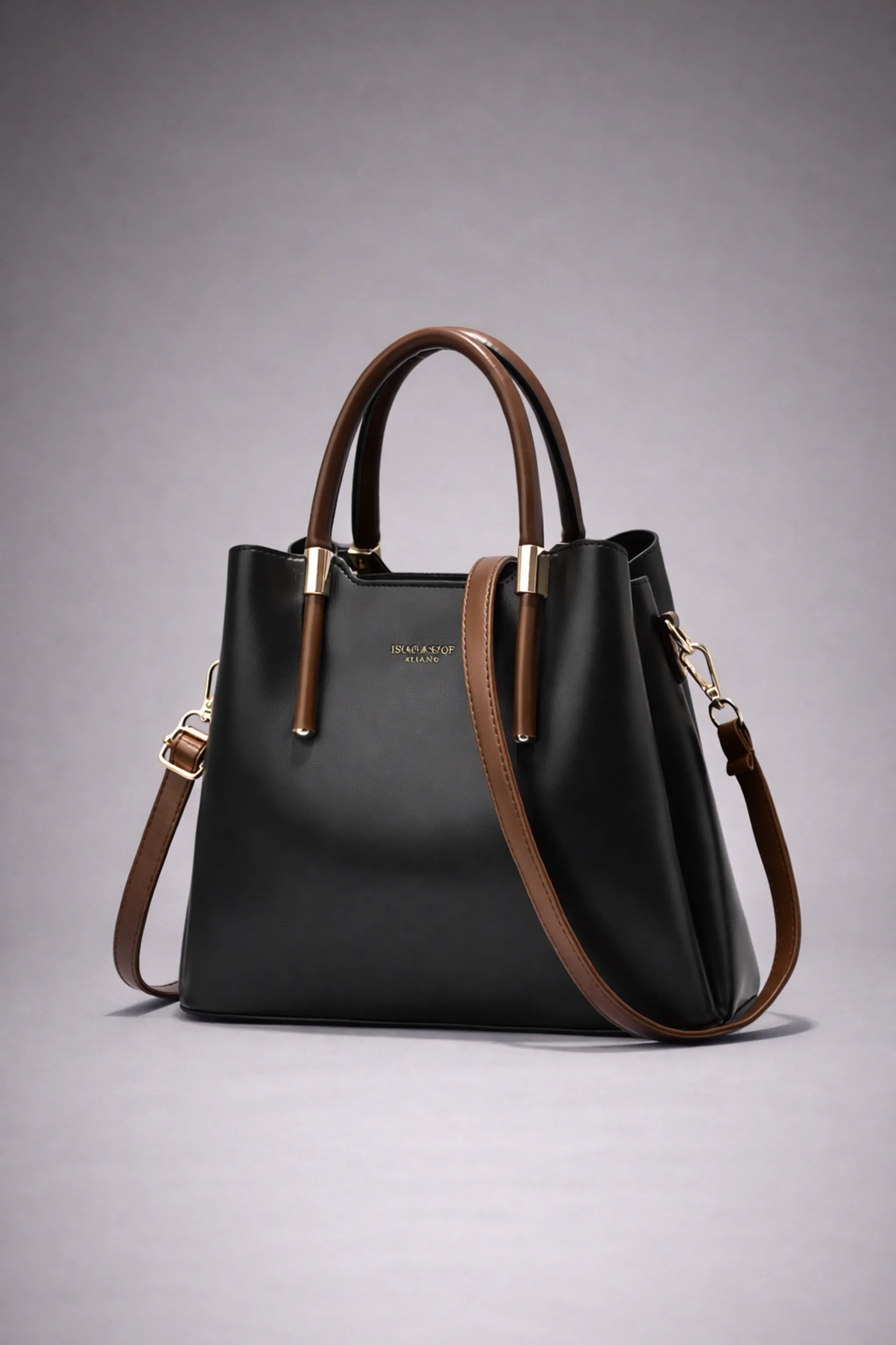 Classic structured shoulder tote front view with top handles black