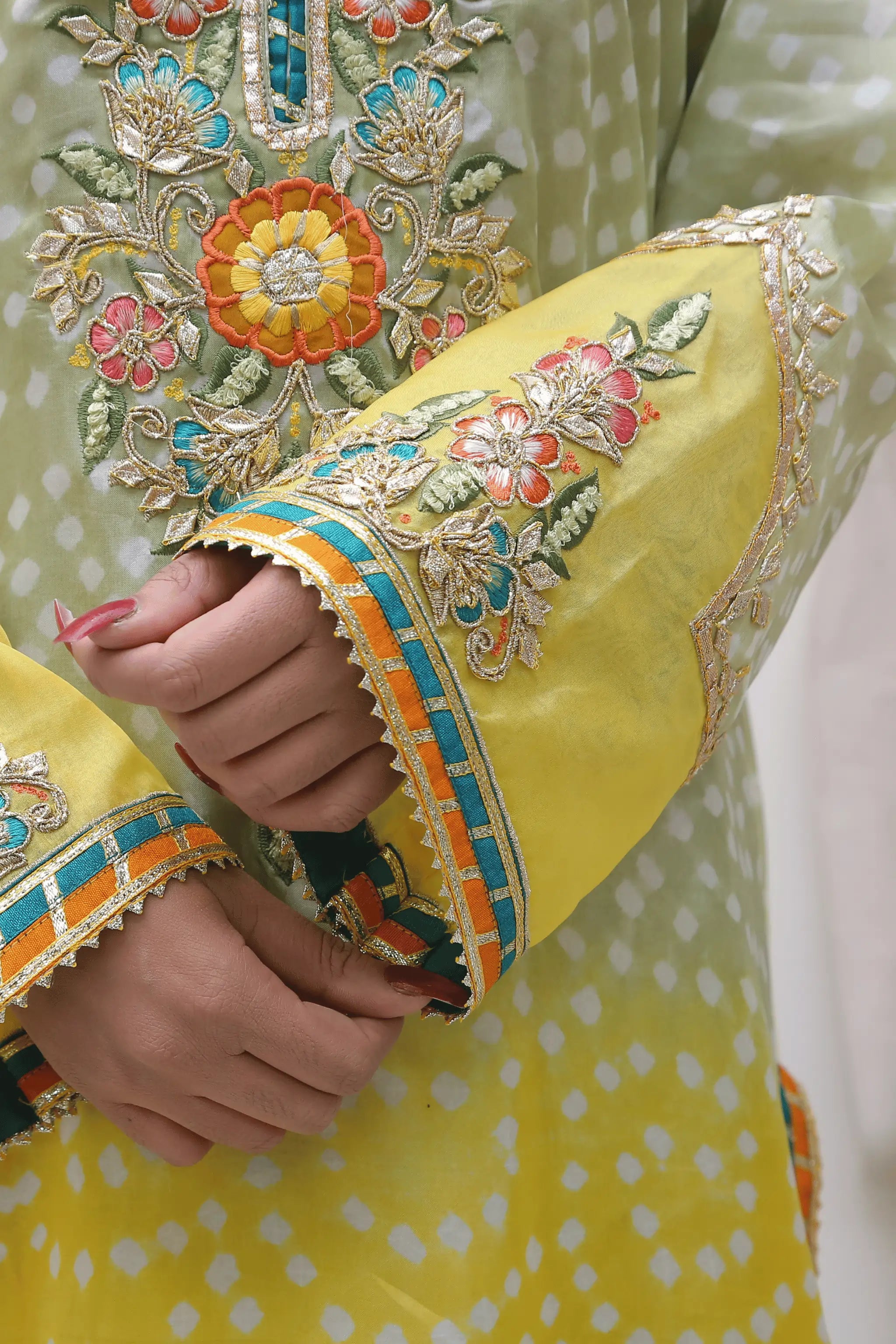 Zyra chunri 3-piece dress with embroidered medium silk shirt.