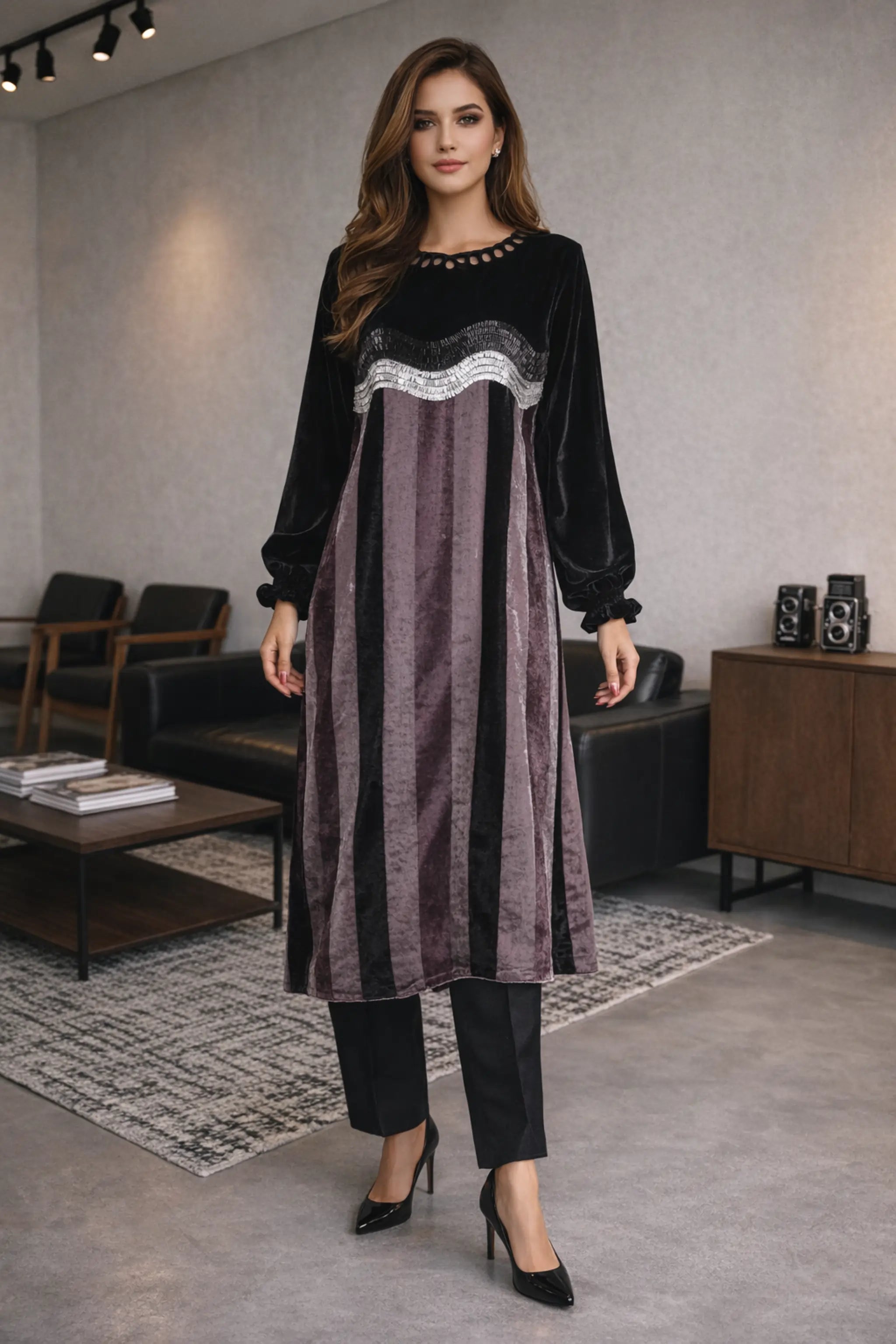 Lines Velvet Dress