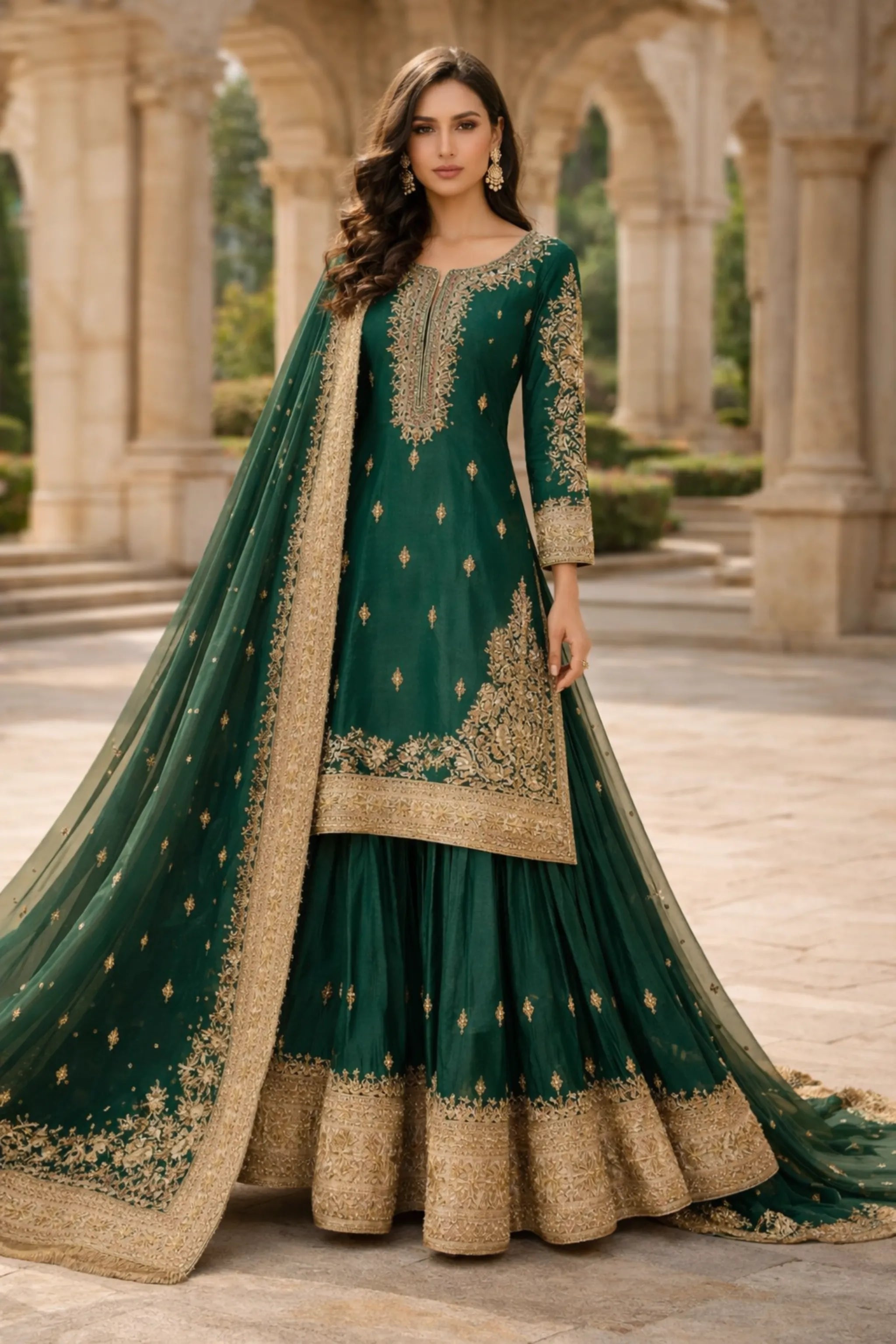 Bottle Green Lehanga