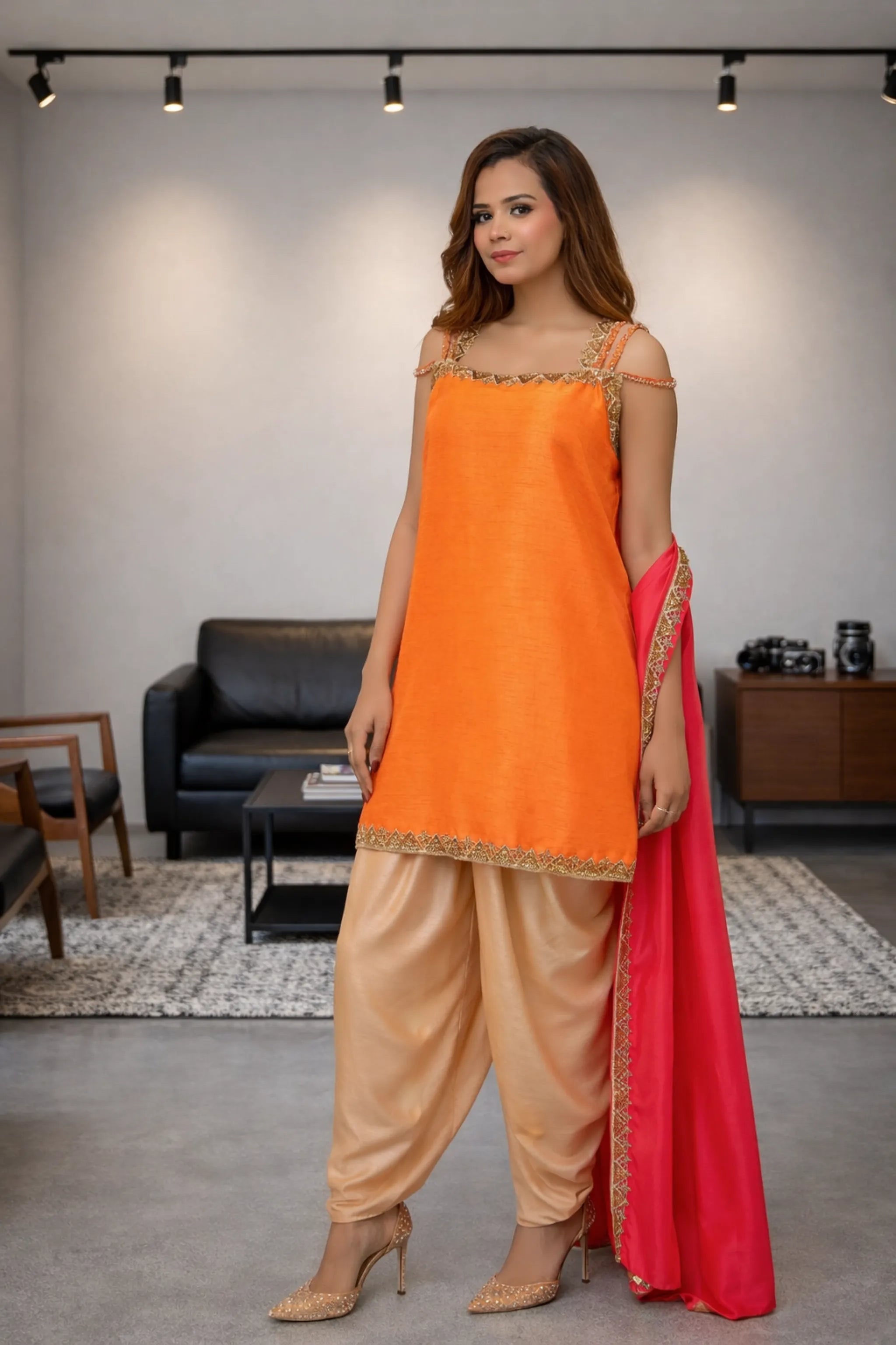 Orange Velvet Dress
