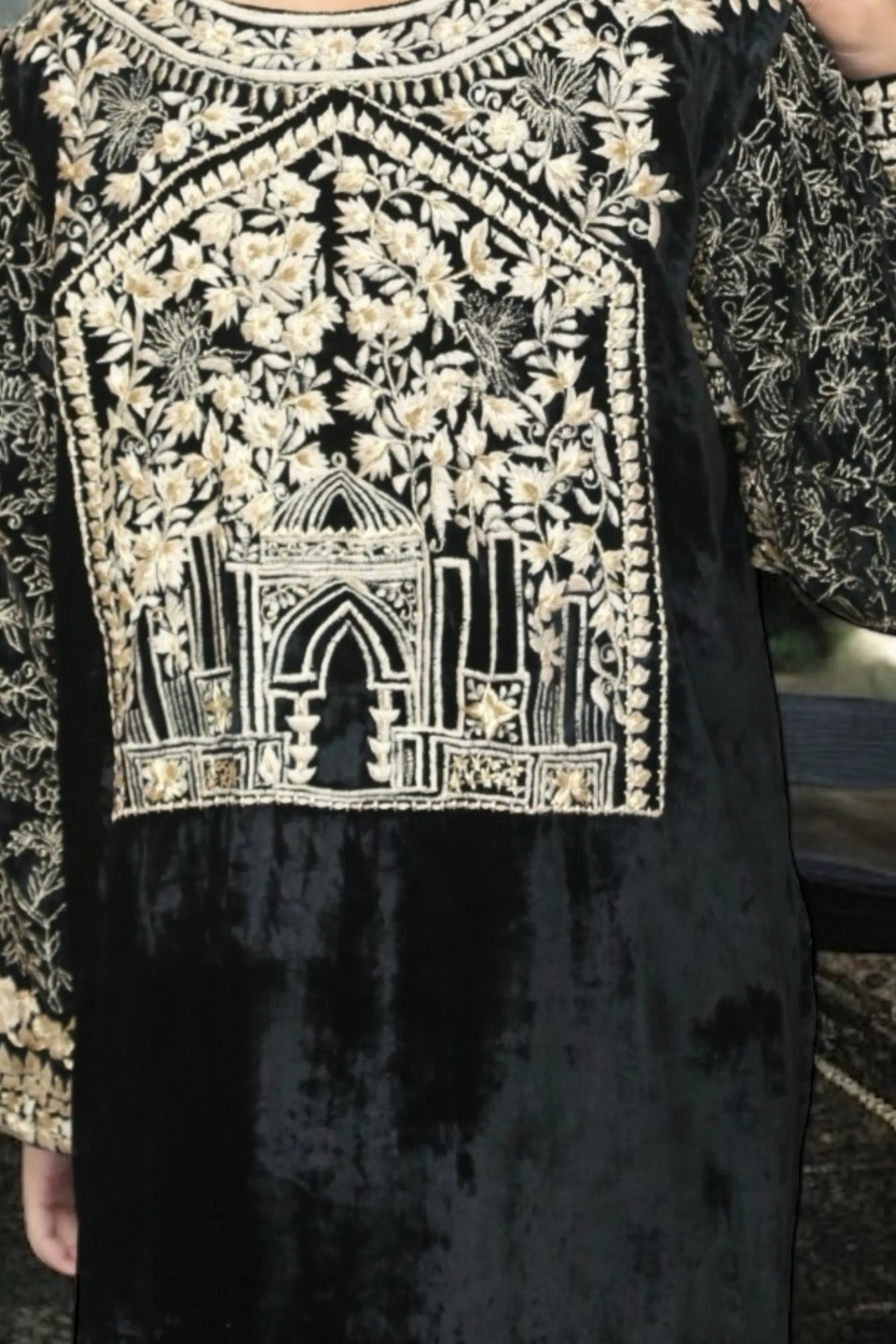 Wood Smoke – Velvet Long Shirt with Block Printing