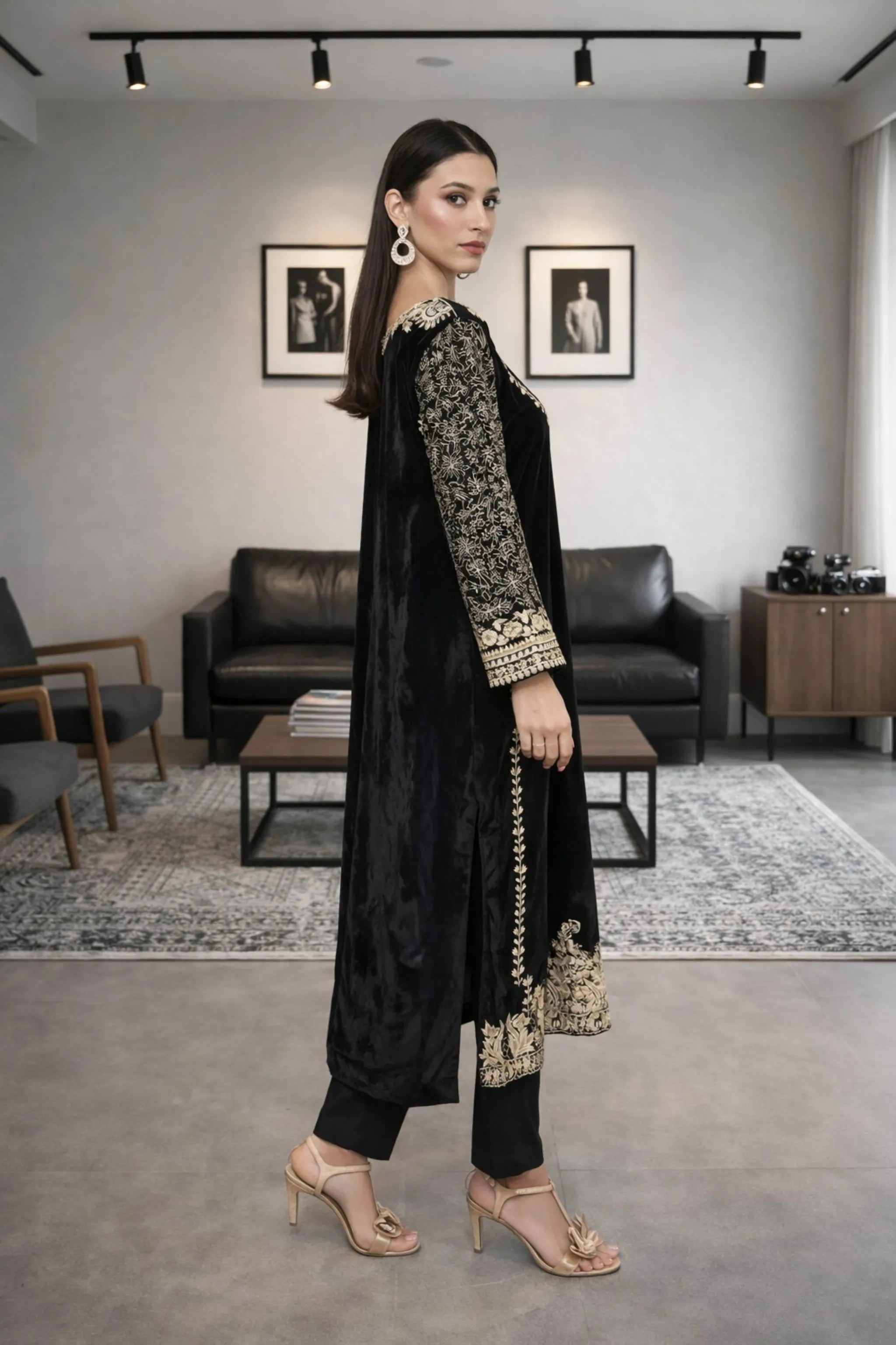 Wood Smoke – Velvet Long Shirt with Block Printing
