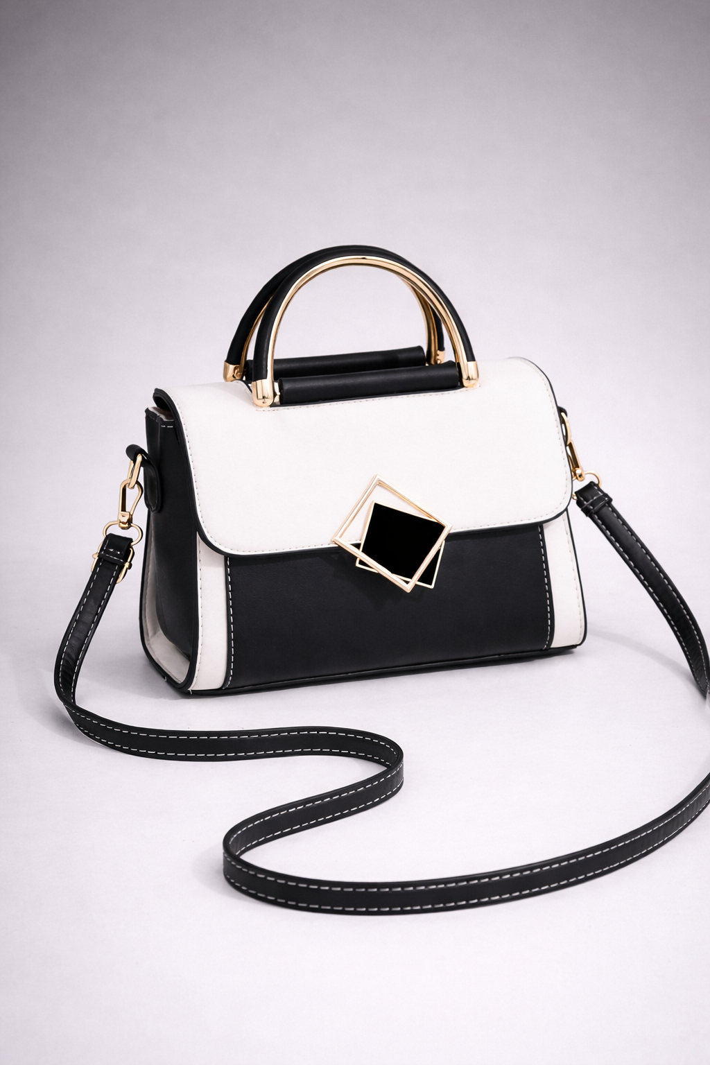 Black & Ivory Elegance – PU Leather Handbag