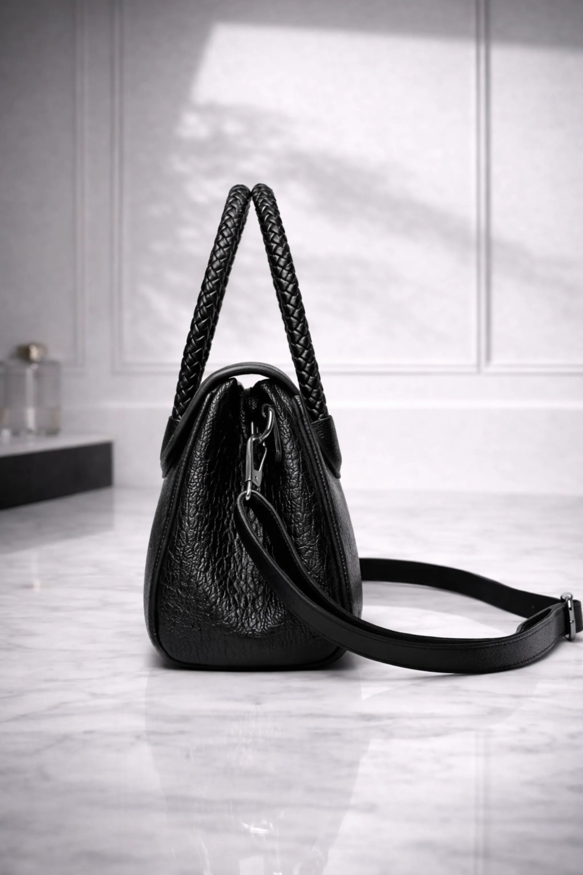 Rivage - Croc Embossed Black Bag