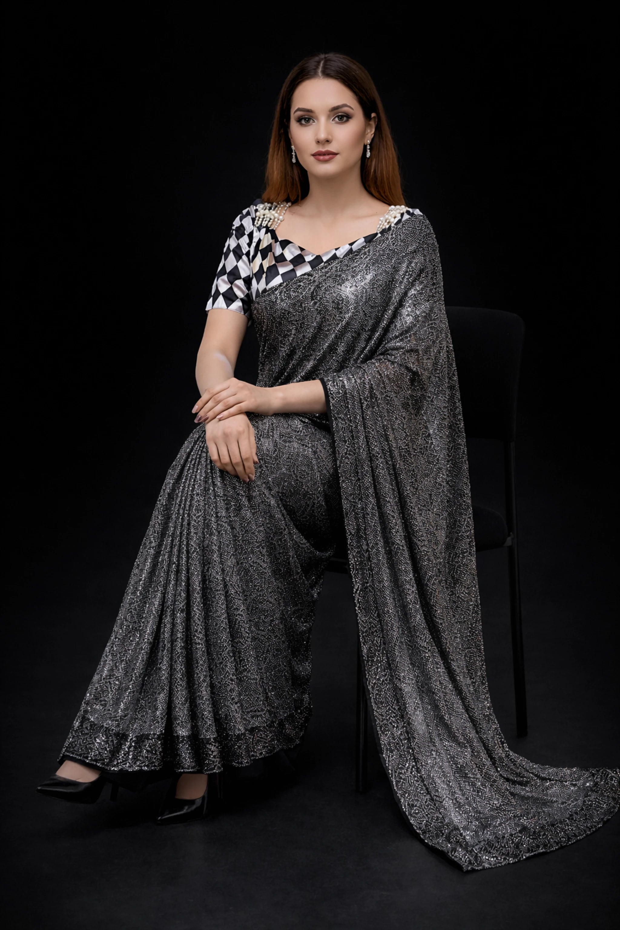 Silver Festive - Jersey Net Saree