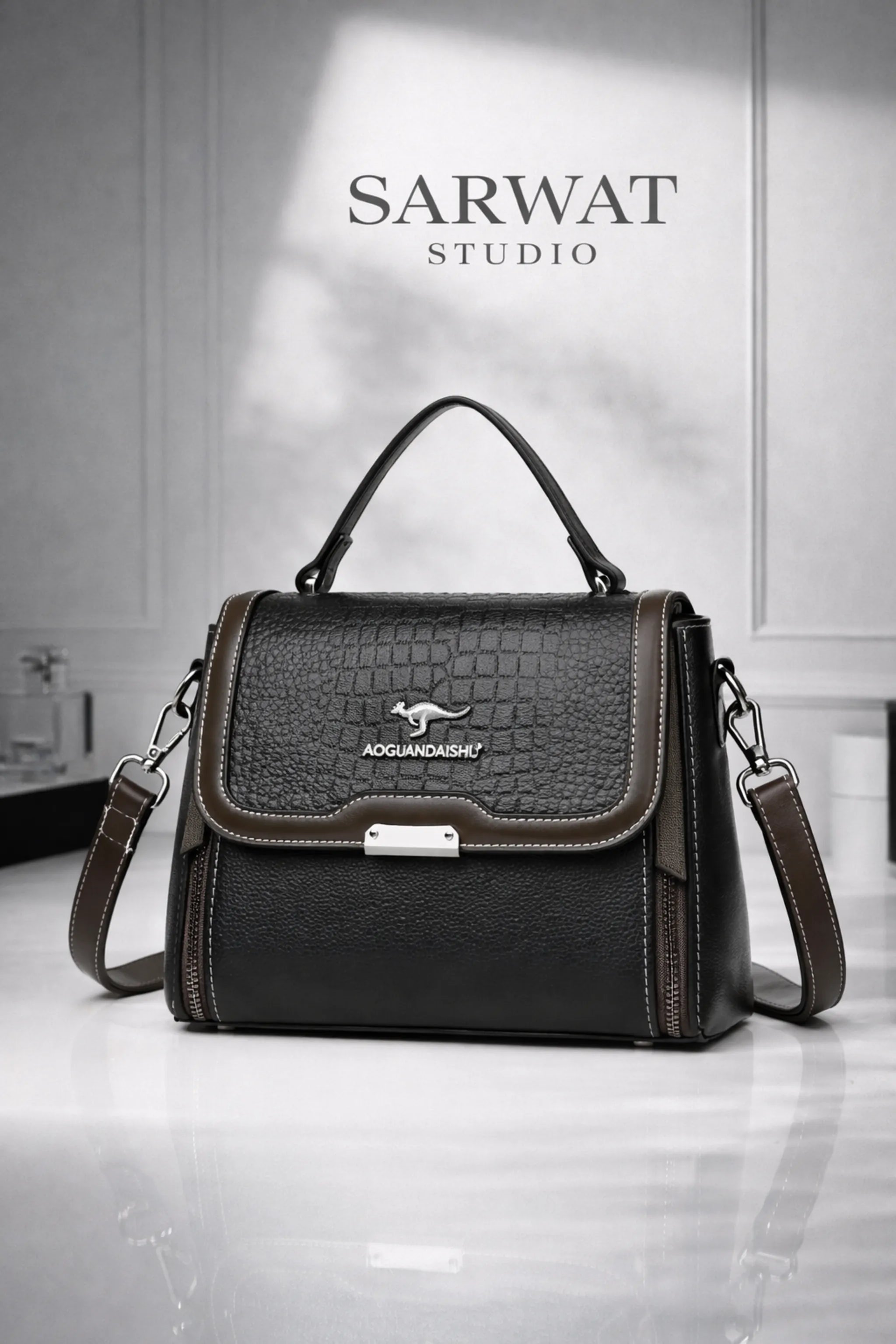 Midnight Edge – PU Leather Structured Handbag