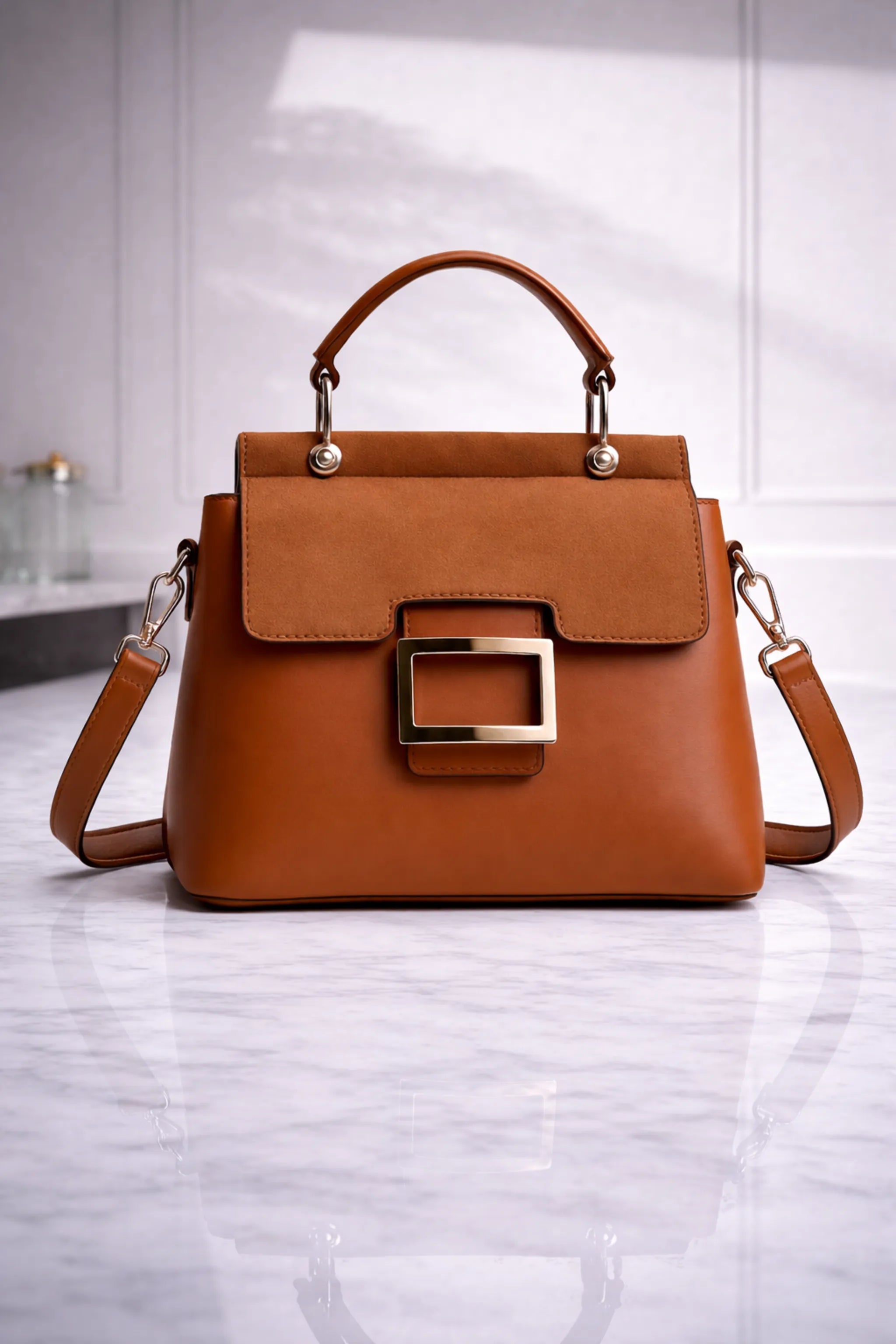 Square Large Buckle Leather Mini Bag – Office & Everyday Style