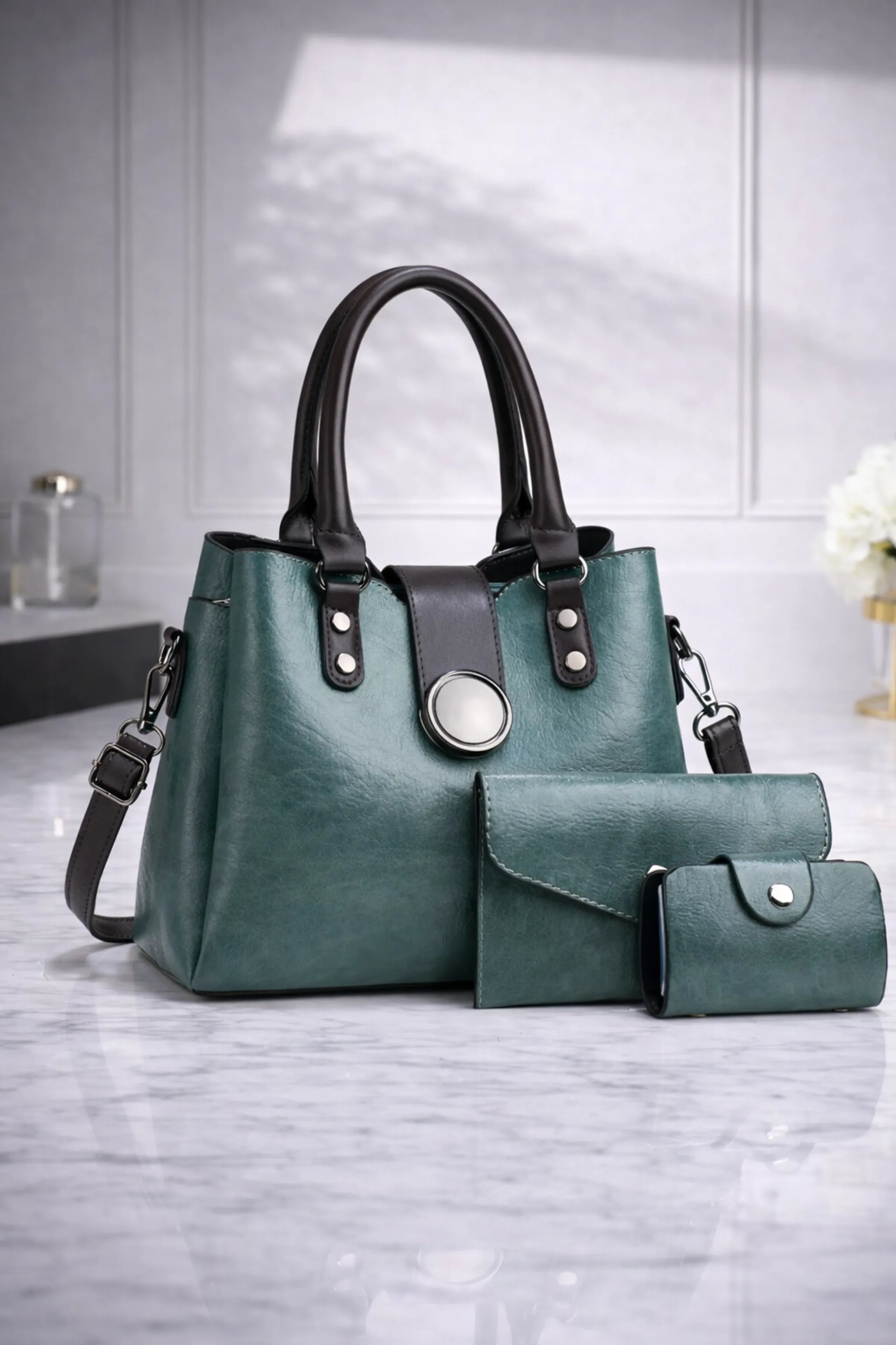Teal Elegance – 3-Piece PU Leather Handbag Set