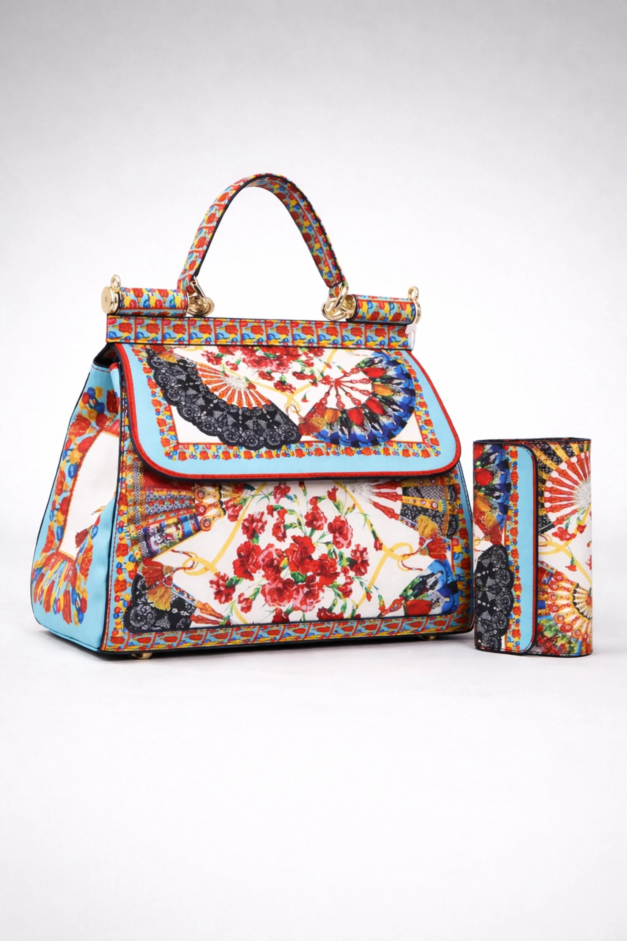 Floral heritage peekaboo handbag front view with top handle