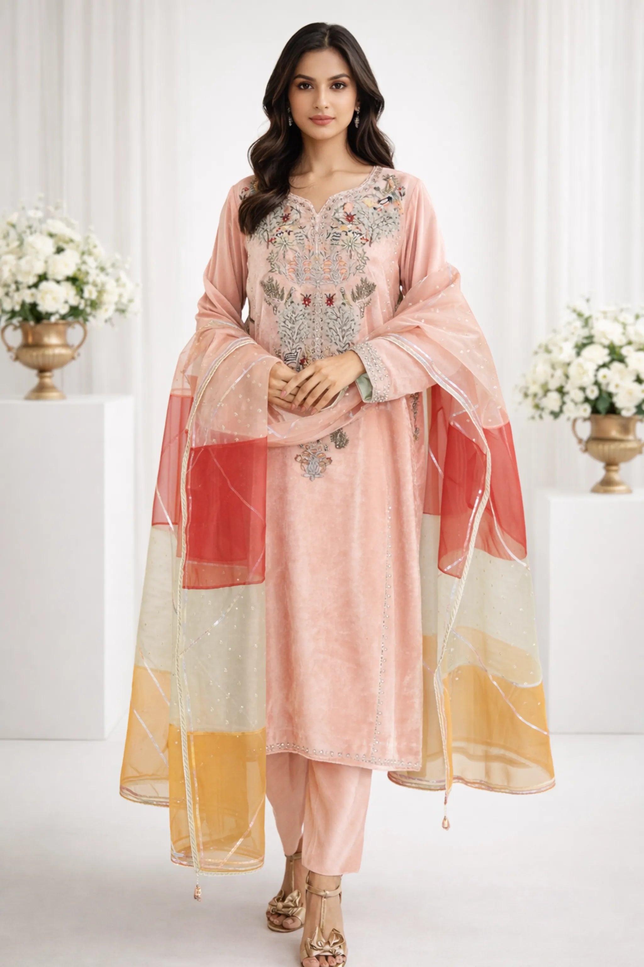 Front embroidery detail on premium velvet shirt