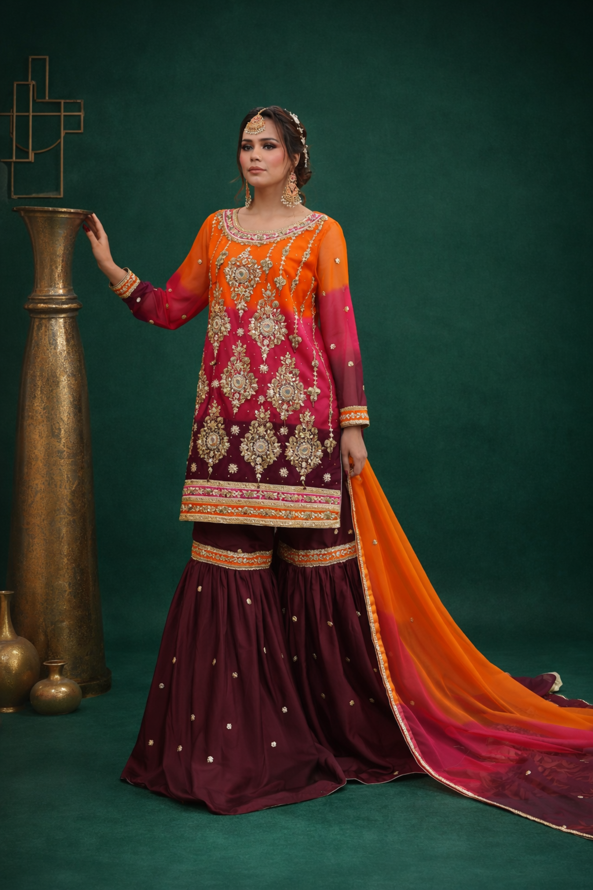 Luxury_Pret_organza_gharara_set_with_embroidered_shirt_front_View