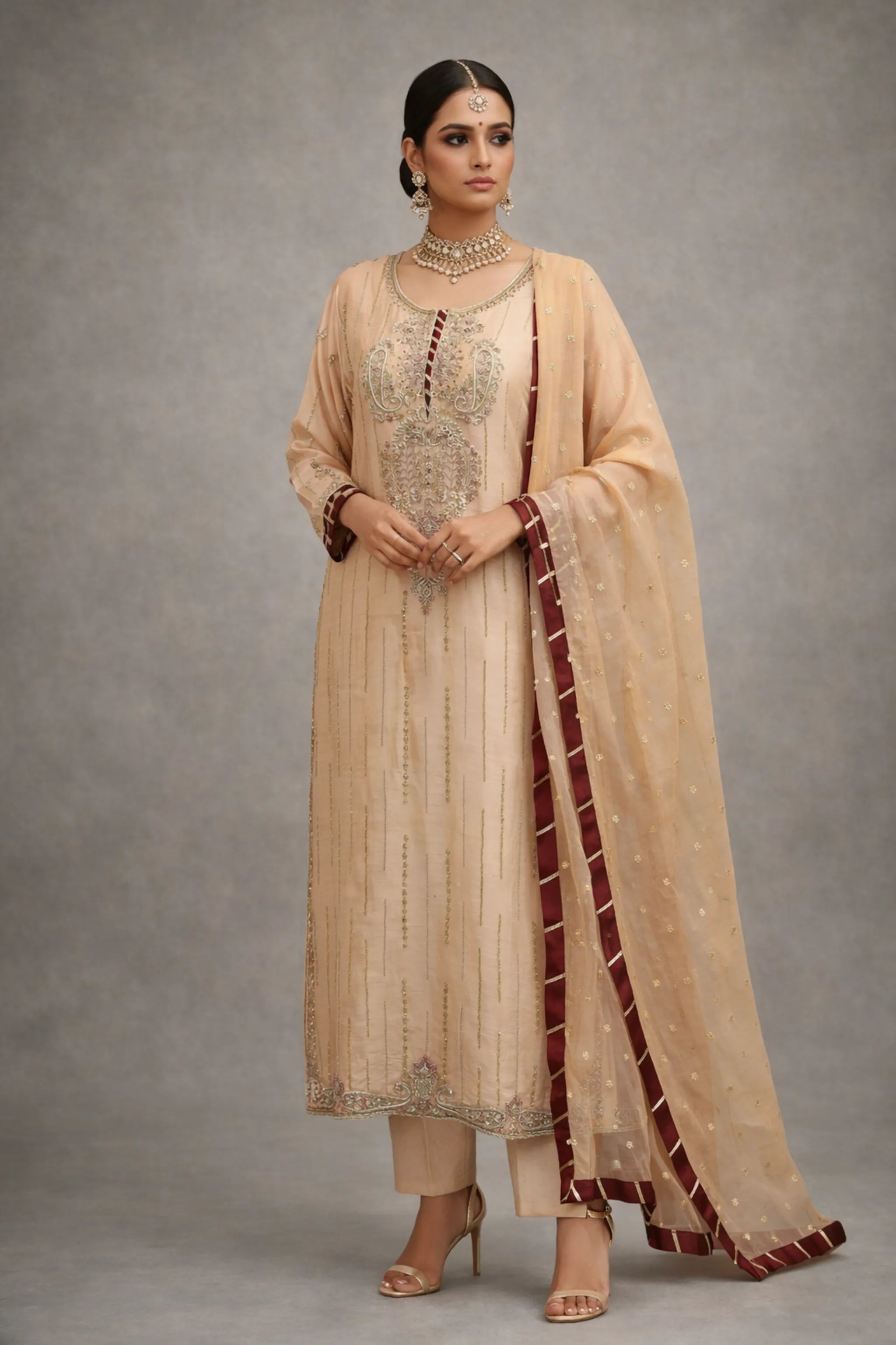 Sand_Drift_peach_rawsilk_embroidered_shirt_close-up1