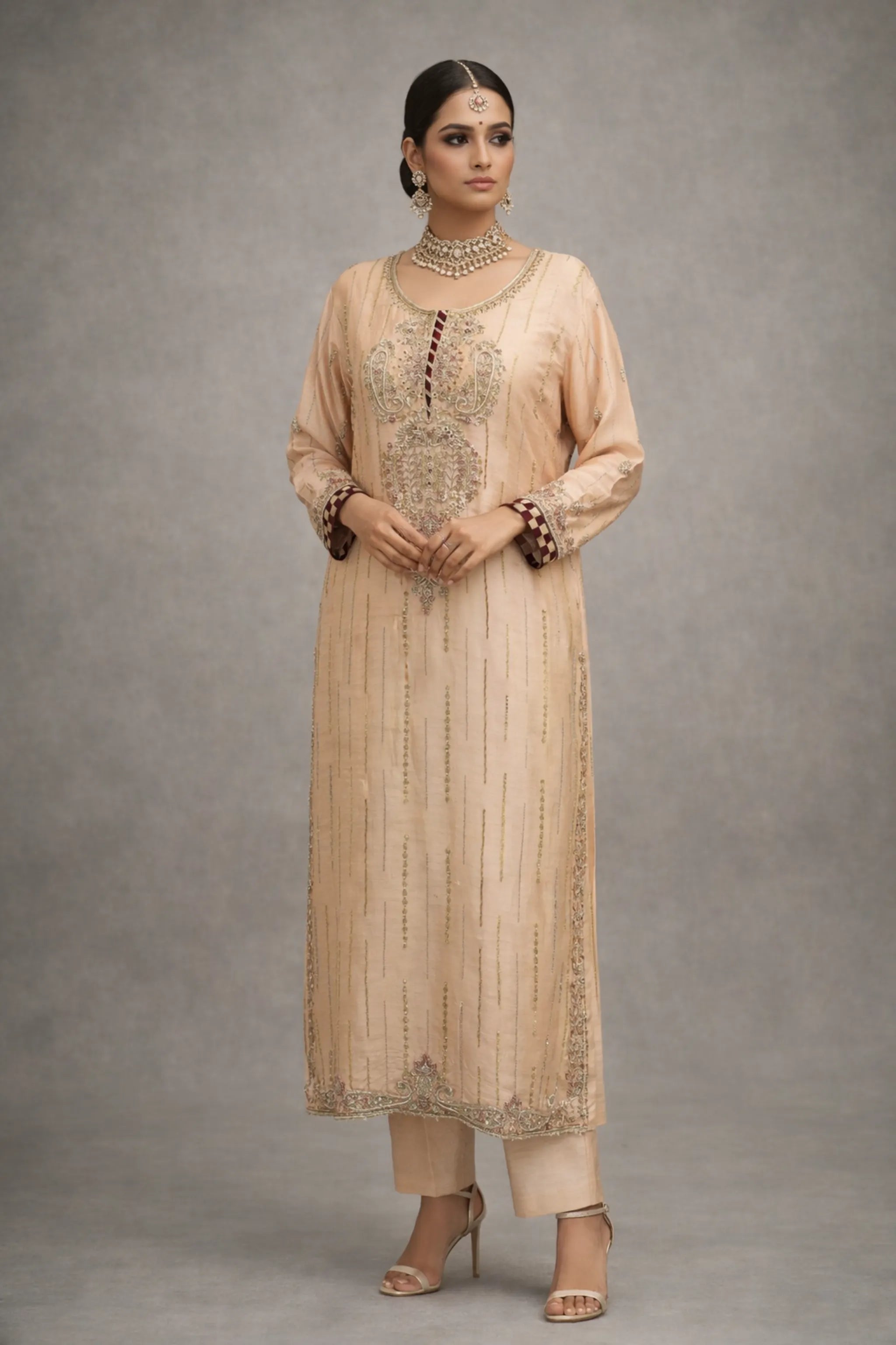 Sand_Drift_peach_rawsilk_embroidered_shirt_close-up1