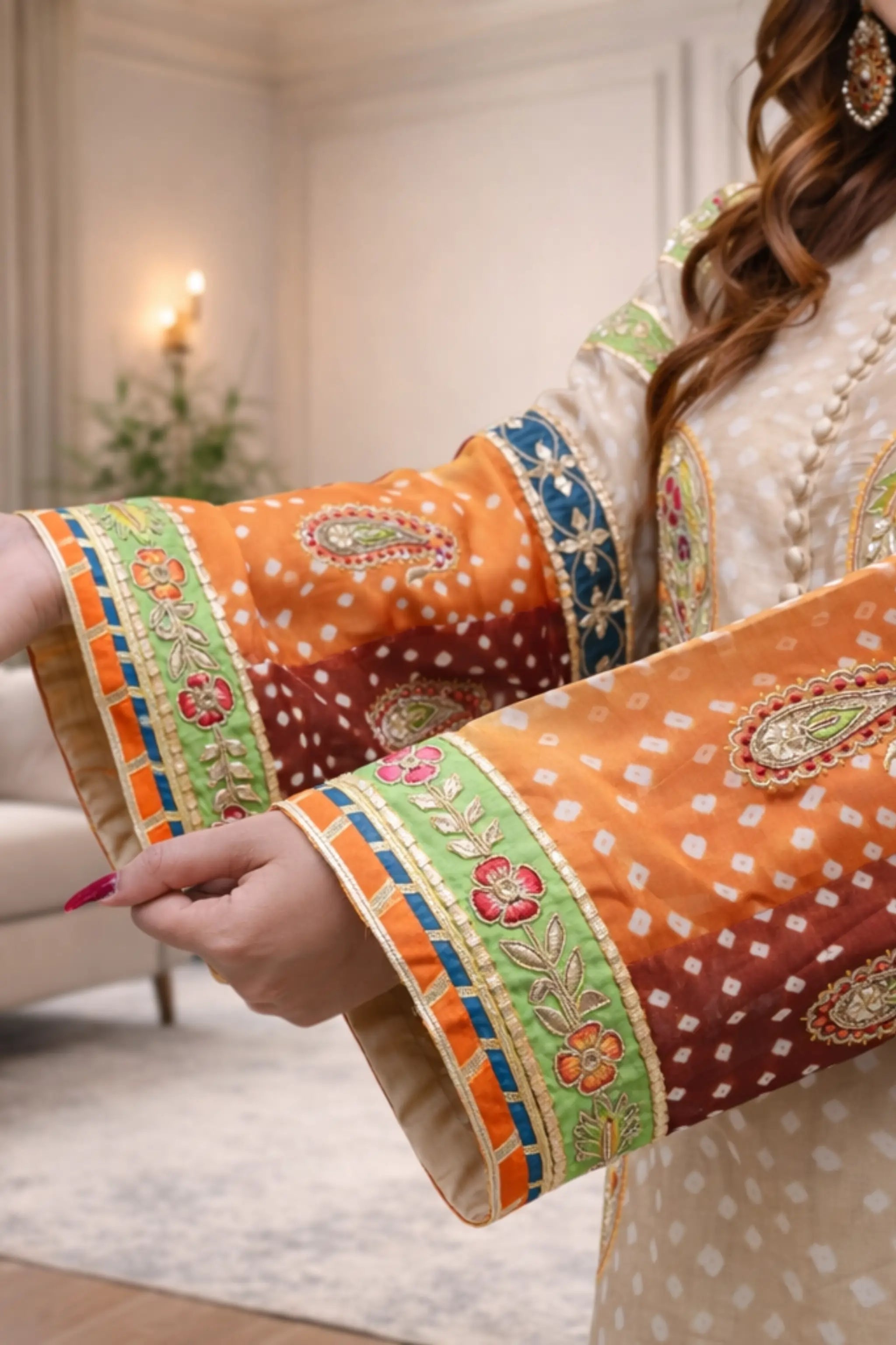 Three piece chunri suit with matching dupatta