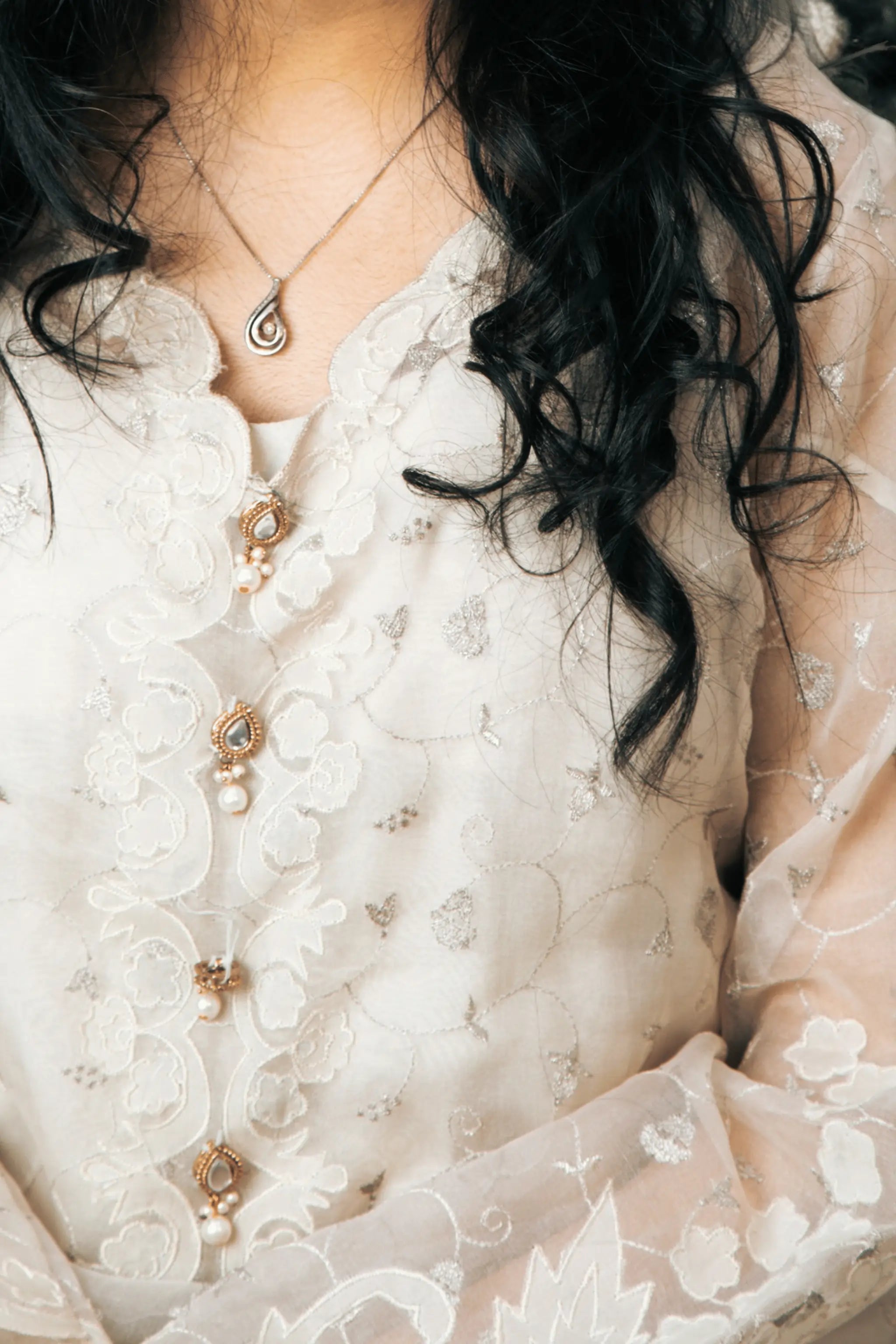 Wedding guest ivory outfit with sharara and organza dupatta