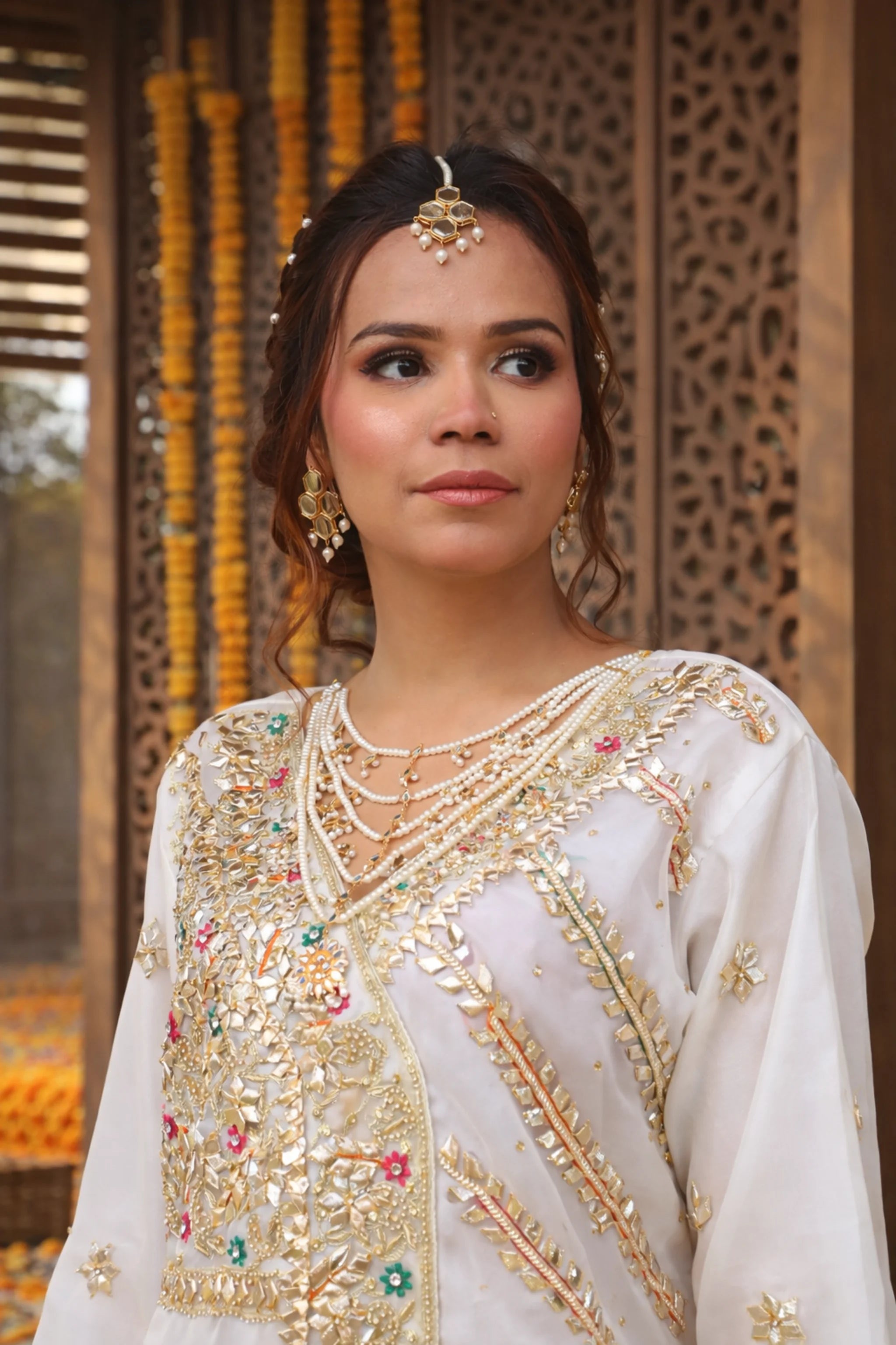 Zareen 3 piece organza shirt with hand embellished gotta, beads & stones